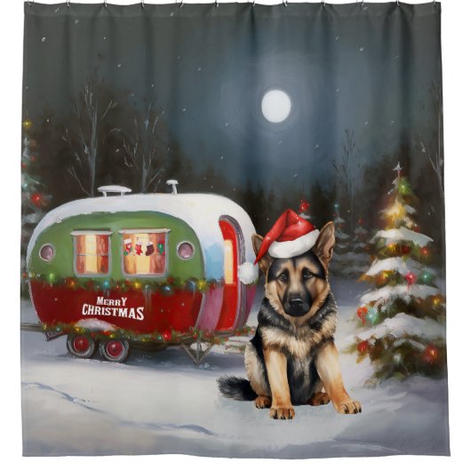 冬のドイツの羊飼いキャラバンクリスマスアドベンチャー シャワーカーテン (正面)