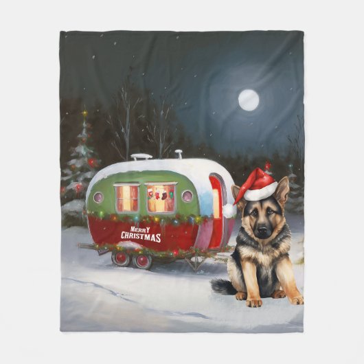 冬のドイツの羊飼いキャラバンクリスマスアドベンチャー フリースブランケット (正面)