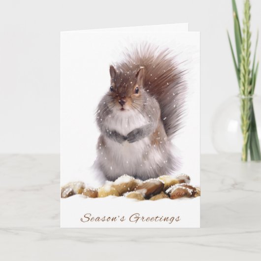 冬のナットの店を持つ季節の挨拶のリス シーズンカード (正面)