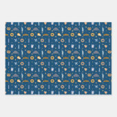 冬のニューヨーク市模様ネイビーピンクグリーン ラッピングペーパーシート (正面)