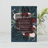 冬のネイビーブルー赤の編集可能フローラ赤のシャワー 招待状 (スタンド正面)