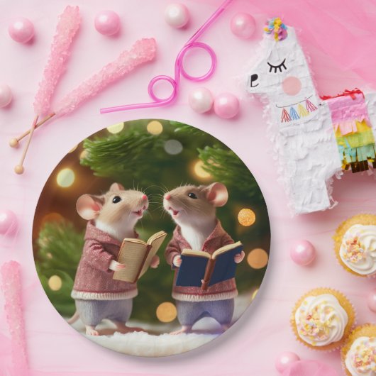 冬のネズミキャロルを歌う紙プレート ペーパープレート (パーティー)
