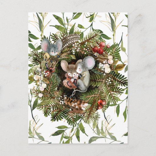 冬のネズミクリスマスホリデーポストカード シーズンポストカード (正面)