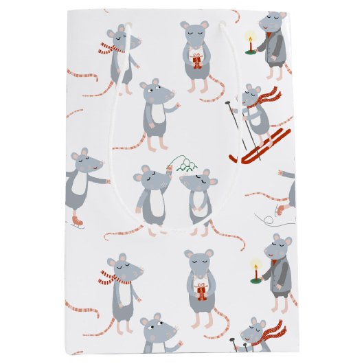 冬のネズミ休日 ミディアムペーパーバッグ (正面)