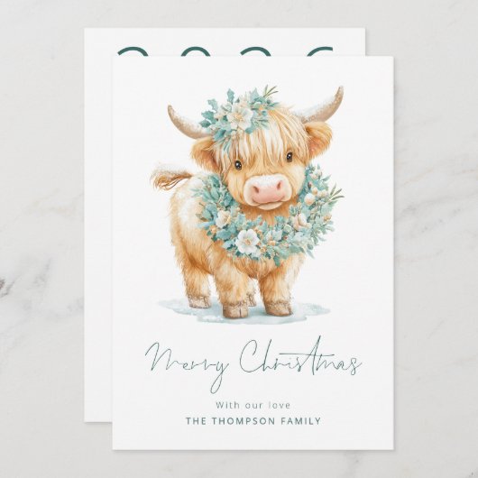 冬のハイランド牛2026カレンダーメリークリスマス シーズンカード (正面/裏面)
