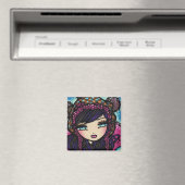 冬のハートのアイススノーガールアートハンナリン マグネット (インサイチュ (食洗機))