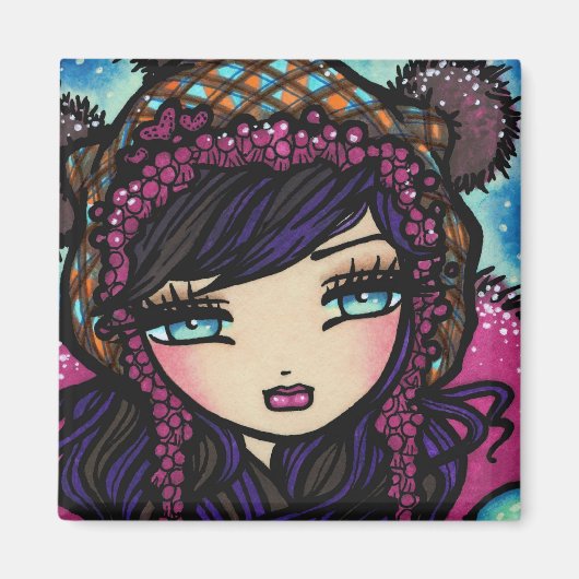 冬のハートのアイススノーガールアートハンナリン マグネット (正面)