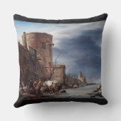 冬のハーレムの街の壁 クッション (裏面)