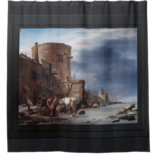 冬のハーレムの街の壁 シャワーカーテン