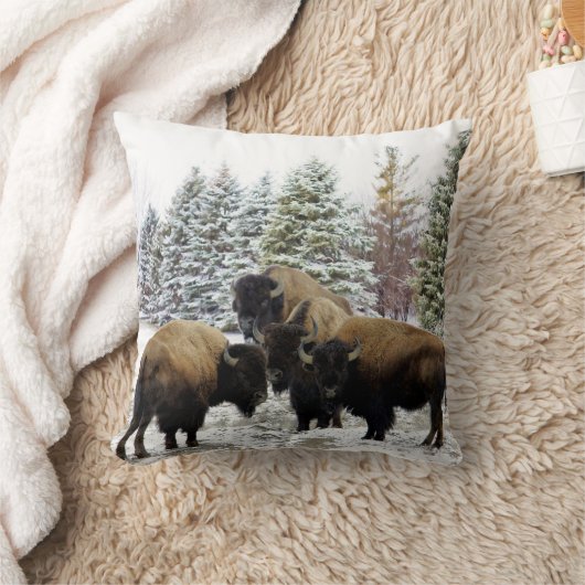 冬のバイソンヘルドスノー化粧枕 クッション (ブランケット)