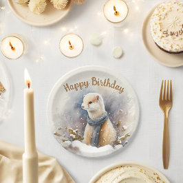 冬のバイブウォーターカラーエルミン – 誕生日パーティー –  ペーパープレート