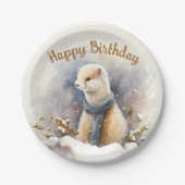 冬のバイブウォーターカラーエルミン – 誕生日パーティー – ペーパープレート (正面)