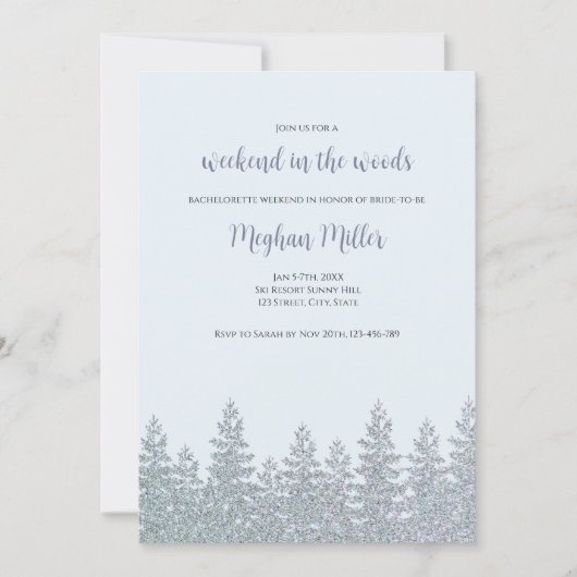 冬のバチェロレッテの週末の森の旅程 招待状 (正面)