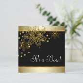 冬のバックと金ゴールド雪の結晶男の赤ちゃんシャワー 招待状 (スタンド正面)