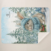 冬のバニーの水彩 シェルパブランケット (正面(横))
