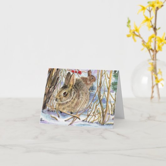 冬のバニー カード (黄色い花)