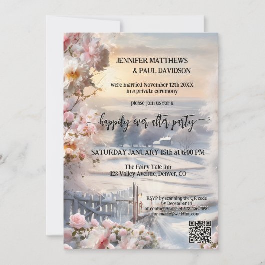 冬のバラが楽しく過ごし結婚る 招待状 (正面)