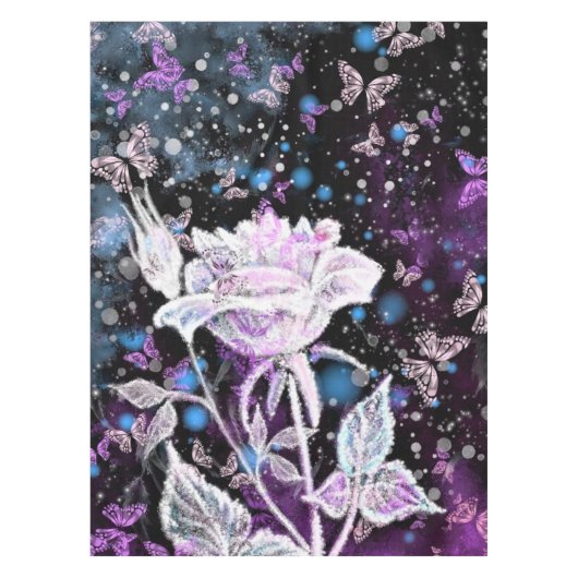 冬のバラと蝶のテーブルクロス テーブルクロス (正面)