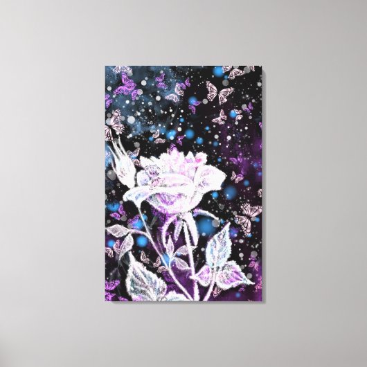 冬のバラと蝶の絵画 キャンバスプリント (正面)