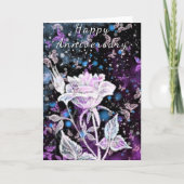 冬のバラと蝶の記念日カード カード (正面)