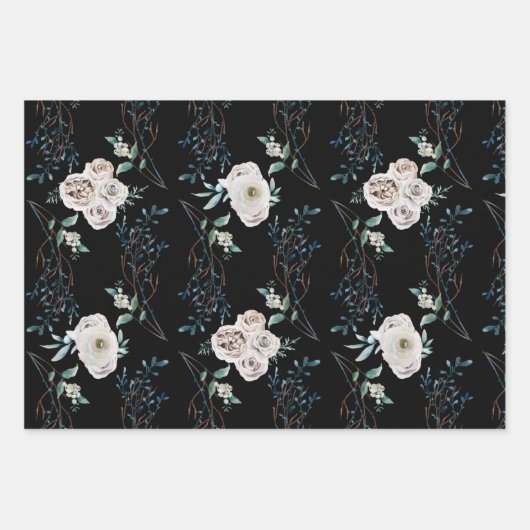 冬のバラの休日パターン ラッピングペーパーシート (正面)