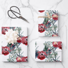 冬のバラパイン&スプルスツリーグリーナリートレリス ラッピングペーパーシート