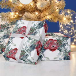 冬のバラパイン&スプルスツリーグリーナリートレリス ラッピングペーパー