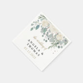 冬のバラホワイト金ゴールド結婚フローラ スタンダードカクテルナプキン (角)