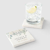 冬のバラホワイト金ゴールド結婚フローラ ストーンコースター (横)