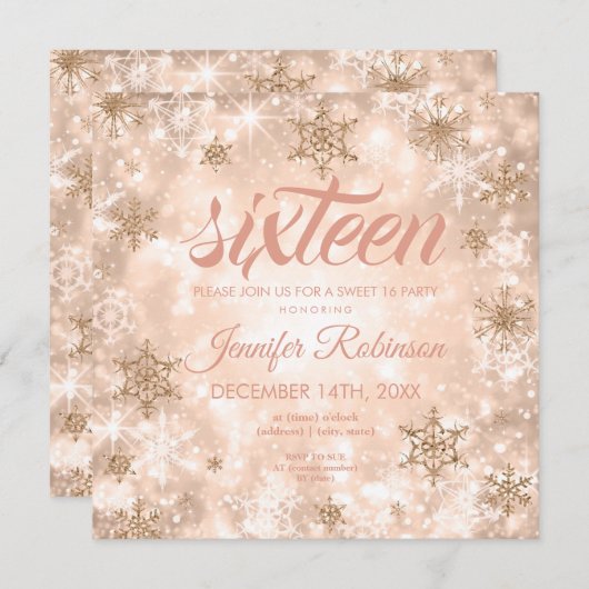 冬のバラ金ゴールドスウィート16グリッタースパークル 招待状 (正面/裏面)