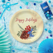 冬のバリーコーンメリークリスマスツリーイエロー ペーパープレート (パーティー)