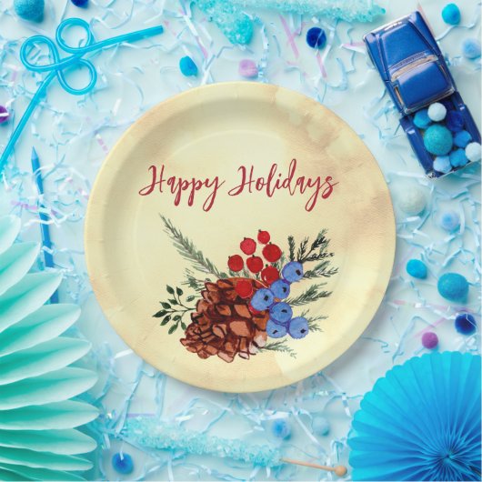 冬のバリーコーンメリークリスマスツリーイエロー ペーパープレート (パーティー)