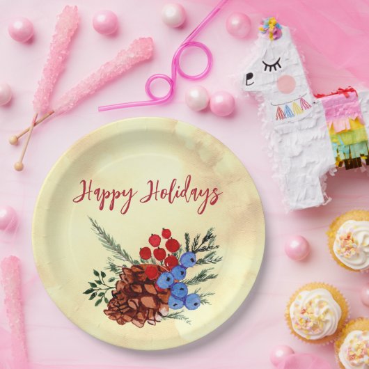 冬のバリーコーンメリークリスマスツリーイエロー ペーパープレート (パーティー)