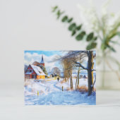 冬のバルト海の村。マン歩く。アート ポストカード (スタンド正面)