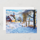 冬のバルト海の村。マン歩く。アート ポストカード (正面/裏面)