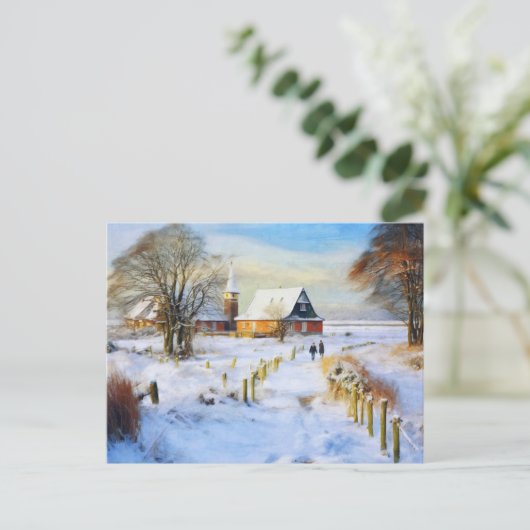 冬のバルト海の村。人の歩く ポストカード (スタンド正面)