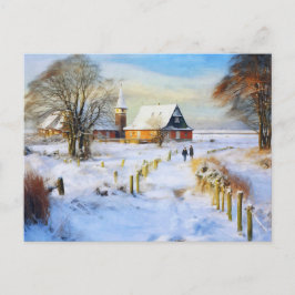 冬のバルト海の村。人の歩く ポストカード