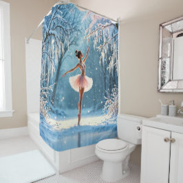 冬のバレエアイスダンスの森霜の降りたの景色 シャワーカーテン