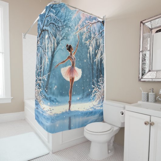 冬のバレエアイスダンスの森霜の降りたの景色 シャワーカーテン (インサイチュ)