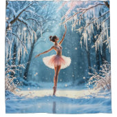 冬のバレエアイスダンスの森霜の降りたの景色 シャワーカーテン (正面)