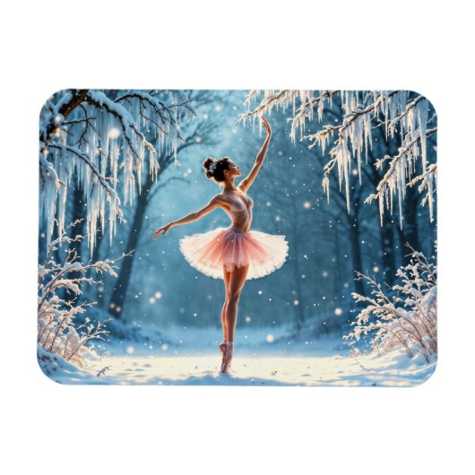 冬のバレエアイスダンスの森霜の降りたの景色 マグネット (横)