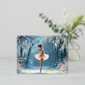 冬のバレエアイスダンスの森霜の降りたの景色 箔招待状ポストカード (立ち正面)