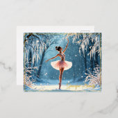 冬のバレエアイスダンスの森霜の降りたの景色 箔招待状ポストカード (正面/裏面)