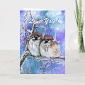 冬のバレンタインデーにカップルのスパロウ カード (裏面)