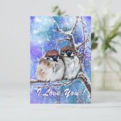 冬のバレンタインデーに登場するかわいいスパローのカップル カード (スタンド正面)