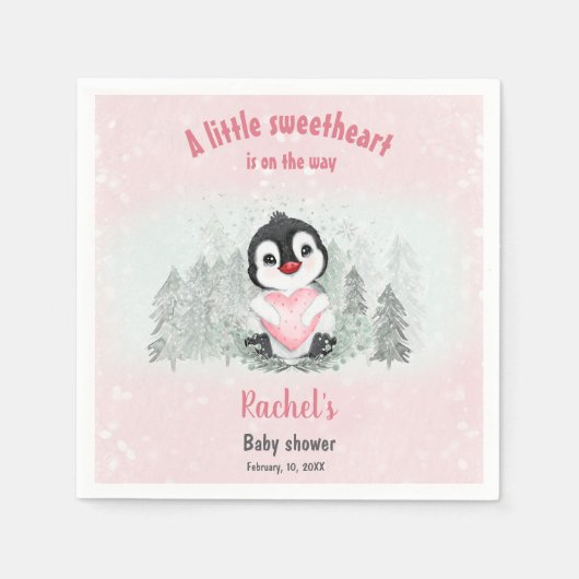 冬のバレンティンペンギンガールベビーシャワー スタンダードカクテルナプキン (正面)