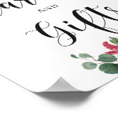 冬のバーガンディ ネイビー フラワーのカードとギフトのサイン ポスター (角)