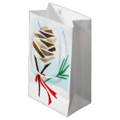 冬のパイン図解入りの、写真付きのコーン雪のクリスマス スモールペーパーバッグ (正面アングル)