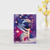 冬のパグ子犬グリーティングカード カード (黄色い花)