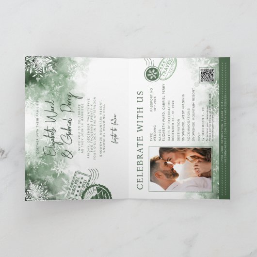 冬のパスポート目的地の結婚式 招待状 (内部)